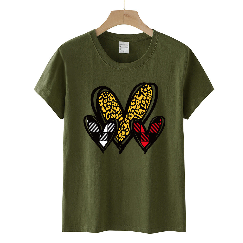 Valentine 'S Day T Shirts Couples Leopard Print Heart Printing Loose Pullover Women