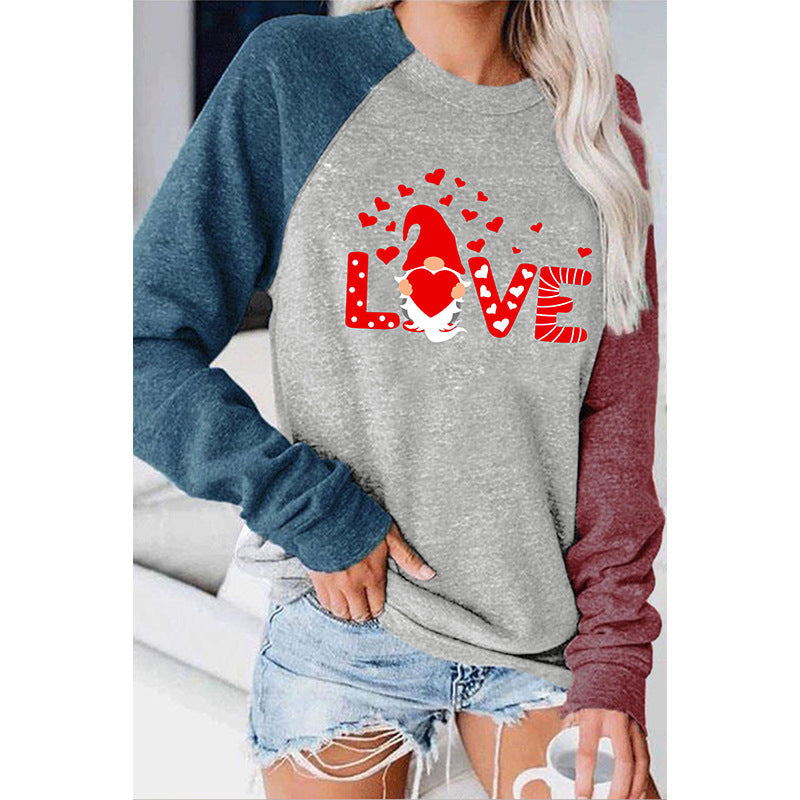 Valentine 'S Day T Shirts Couples Summer Women 'S Round Neck Long Sleeve T-shirt Women 'S Printed Top