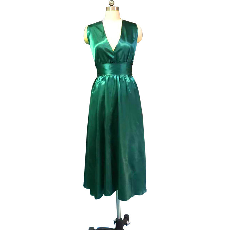 Valentine 'S Day Dress Spring/Summer Solid Color And V-neck Sexy Backless Evening Dress For Women