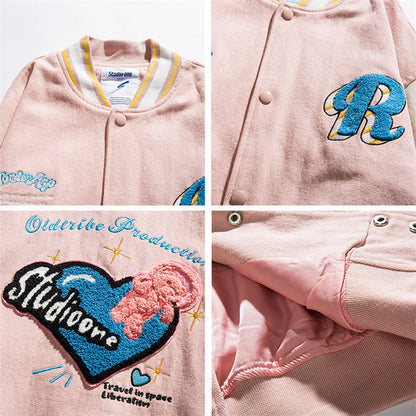 Valentine's Day Jacket Autumn Couple Coat Japanese School Heart Printing Casual Jacket for Men