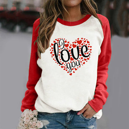 Valentine 'S Day T Shirts Couples I Love You Love Pattern Loose Long Sleeve T-shirt