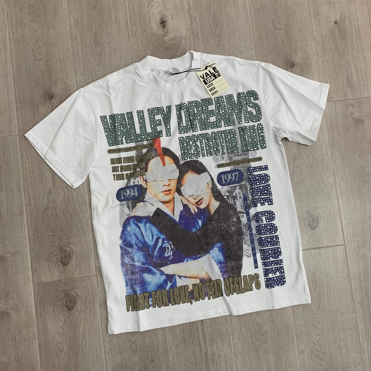 Valeforever Vale T Shirts Hotfix rhinestones Splicing Wash Water Maliu Short Sleeve