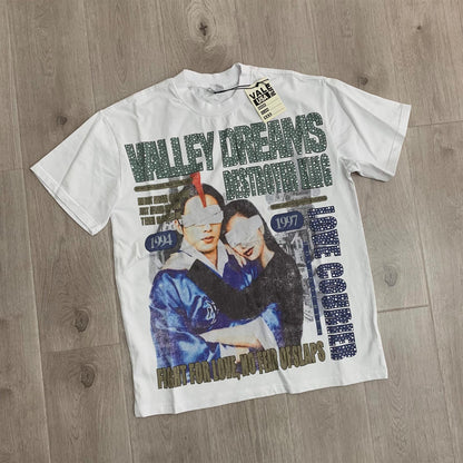 Valeforever Vale T Shirts Hotfix rhinestones Splicing Wash Water Maliu Short Sleeve