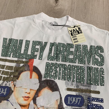 Valeforever Vale T Shirts Hotfix rhinestones Splicing Wash Water Maliu Short Sleeve