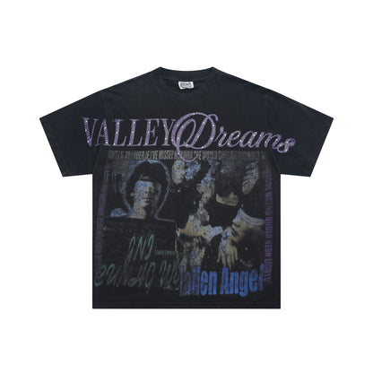 Valeforever Vale T Shirts Hotfix rhinestones Splicing Water Sleeve