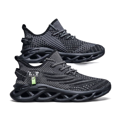 Men's Black, Navy and Green Mesh Running Sneakers